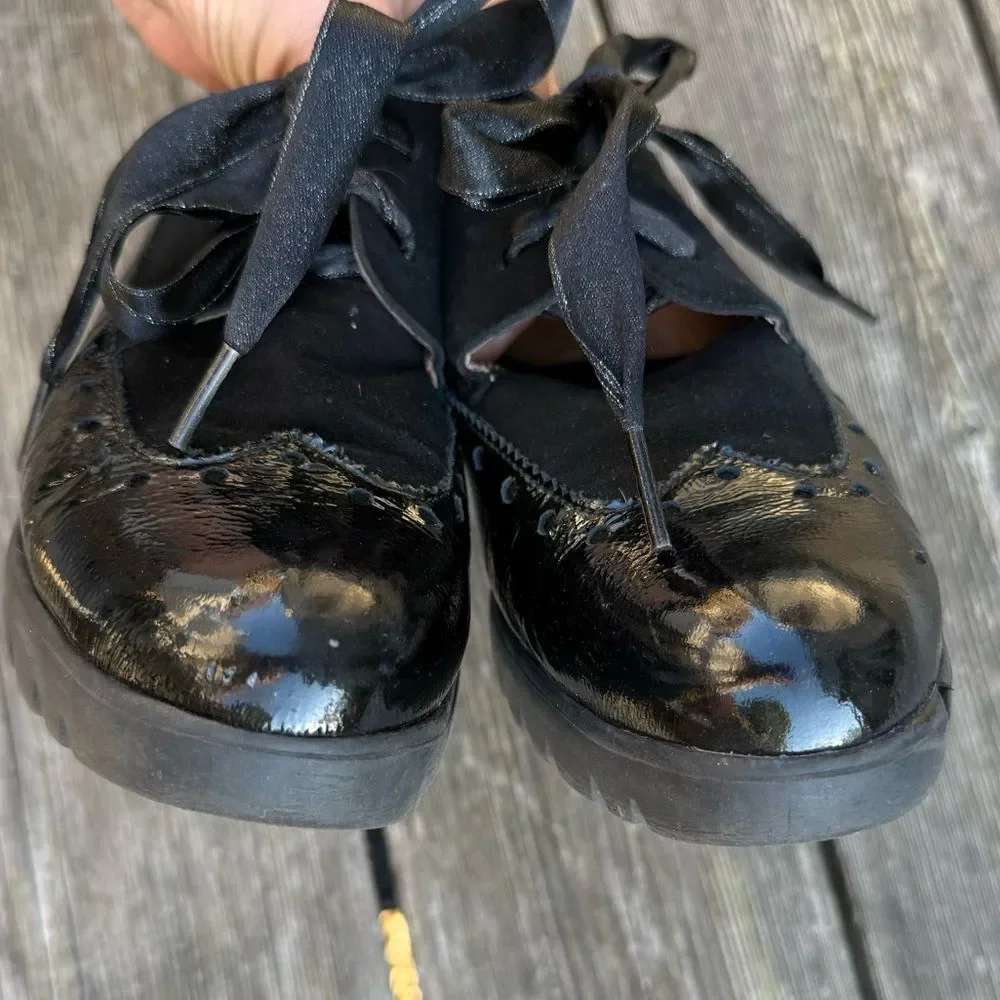 WONDERS Ribbon Lace Derby Wedge Leather Loafers In Nero 39